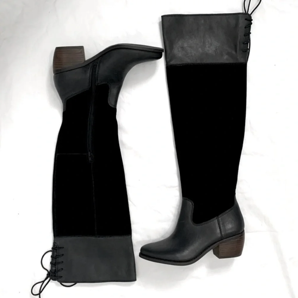 Lucky Brand Black Suede Tall Leather Boots - Picture 3 of 8